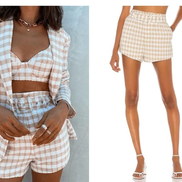 Camila Coelho Silvio Tan Check Shorts Size XS - Picture 3 of 16